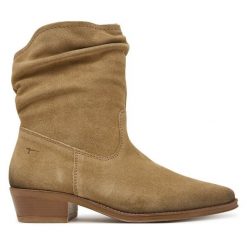 Botki Tamaris. Brązowe botki damskie Tamaris, bez obcasa, na słupku, bez zapięcia. Za 469.99 zł.