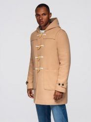 Płaszcz męski z wełną i kapturem duffle coat – jasnobrązowy V1 - Rozmiar: M. Brązowe płaszcze męskie Ombre Clothing, na jesień, m, bez wzorów, z materiału, eleganckie. W wyprzedaży za 376.99 zł.
