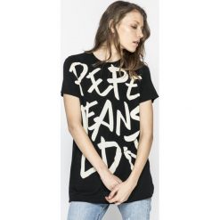 Pepe Jeans - Top Marina. Szare topy damskie Pepe Jeans, z nadrukiem, z dzianiny, z okrągłym kołnierzem, z krótkim rękawem. W wyprzedaży za 119.90 zł.