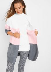 Długi sweter rozpinany, długi rękaw. Białe kardigany damskie bonprix, bez wzorów, długie. Za 122.99 zł.