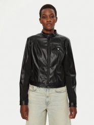Guess Kurtka z imitacji skóry W4YL04 WE480 Czarny Regular Fit. Czarne kurtki damskie Guess, xxl, z aplikacjami, ze skóry, bez kaptura. Za 537.99 zł.