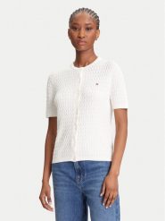 Tommy Hilfiger Kardigan WW0WW45707 Écru Slim Fit. Kardigany damskie Tommy Hilfiger, xs, bez wzorów, z bawełny, bez kołnierzyka, bez ramiączek, bez kaptura. Za 389.99 zł.