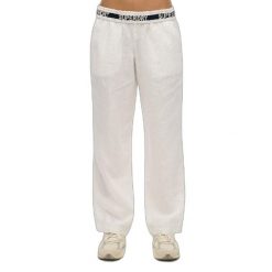 Spodnie damskie z sznurkiem wykonane z lnu Superdry. Białe spodnie sportowe damskie Superdry., bez wzorów. Za 402.35 zł.