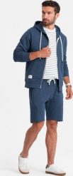 Ombre Męski dresowy komplet bluza rozpinana + szorty ciemnoniebieski V4 Z76 S. Niebieskie szorty męskie Ombre, m, bez wzorów, z dresówki. Za 179.99 zł.
