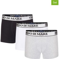 Bokserki (3 pary) w kolorze czarnym, białym i szarym. Białe bokserki męskie marki Giorgio di Mare, bez wzorów. W wyprzedaży za 64.95 zł.