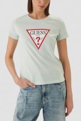 GUESS Miętowy bawełniany t-shirt damski na krótki rękaw Original, Rozmiar XS. Zielone t-shirty damskie Guess, uniwersalny, z aplikacjami, z bawełny, klasyczne, bez kołnierzyka. W wyprzedaży za 89.99 zł.