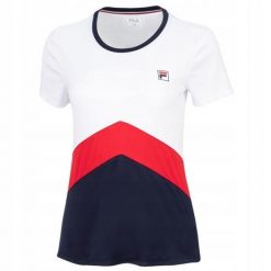 Koszulka tenisowa Fila T-shirt Aurelia. Białe koszulki sportowe damskie Fila, l, bez wzorów, z materiału, eleganckie, bez kołnierzyka. Za 155.99 zł.