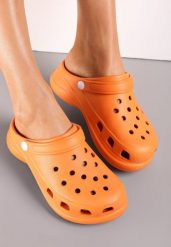 Pomarańczowe Klapki z Paskiem i Wycięciami Bacali. Brązowe klapki damskie Renee, bez wzorów, bez obcasa. Za 49.99 zł.