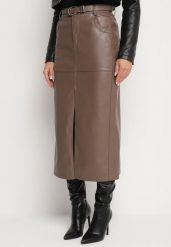 Brązowa Długa Spódnica High Waist z Imitacji Skóry z Dodatkowym Paskiem i Rozcięciem Wyneti. Brązowe spódnice damskie Born2be, l, bez wzorów, ze skóry, eleganckie, z podwyższonym stanem, maxi, koszulowe. Za 159.99 zł.