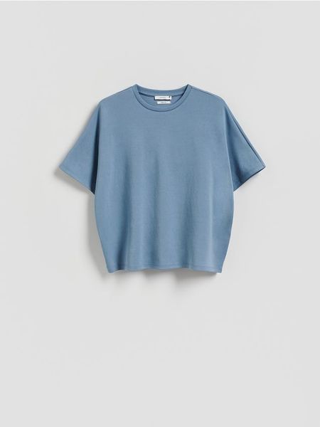 T-shirt oversize z modalem - jasnoniebieski. Niebieskie t-shirty damskie Reserved, l, bez wzorów, z dzianiny, bez kołnierzyka. W wyprzedaży za 32.99 zł.