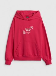 4F Bluza dresowa loose z kapturem damska - różowa XS. Czerwone bluzy damskie 4f, xs, bez wzorów, z bawełny, z kapturem. Za 189.99 zł.