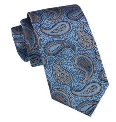 Elegancki Męski Krawat - Alties - Niebieski w Duży Wzór Paisley. Niebieskie krawaty i muchy Alties, bez wzorów, z tkaniny, eleganckie. Za 49.00 zł.