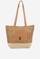 Ciemnobeżowa Torebka Typu Shopper z Plecionką Felarena. Brązowe torebki shopper damskie Renee, bez wzorów, z jeansu, eleganckie, bez dodatków. Za 79.99 zł.