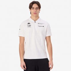 Koszulka Kappa Andrew Peugeot Sport. Białe koszulki polo męskie Kappa, m, bez wzorów, z bawełny, bez kołnierzyka, bez ramiączek. Za 310.75 zł.