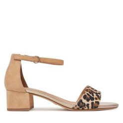 Sandały Tamaris. Brązowe sandały damskie Tamaris, bez wzorów, bez obcasa, na słupku, bez zapięcia. Za 319.99 zł.