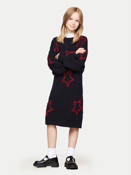 Tommy Hilfiger Sukienka dzianinowa KG0KG08211 Granatowy Loose Fit. Niebieskie sukienki dla dziewczynek Tommy Hilfiger, bez wzorów, z dzianiny, bez ramiączek. Za 259.99 zł.