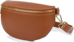 Vera Pelle Camel Damska Skórzana Włoska Saszetka Nerka na pasek B68. Brązowe paski damskie Vera Pelle, bez wzorów. Za 131.99 zł.
