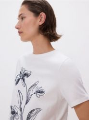 T-shirt z haftowanym wzorem - złamana biel. T-shirty damskie Reserved, l, bez wzorów, z bawełny, bez kołnierzyka. Za 79.99 zł.