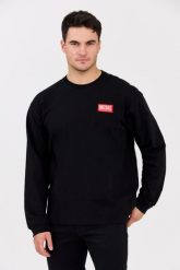 DIESEL Czarny longsleeve męski T-BOXT-LS-LAB z naszywką. Czarne bluzki z długim rękawem męskie Diesel, l, z aplikacjami, z bawełny, bez kołnierzyka. W wyprzedaży za 339.99 zł.