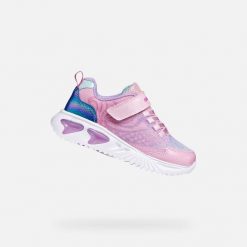 Buty GEOX J ASSISTER Rose. Czerwone obuwie sportowe damskie Geox, bez wzorów, z tkaniny, na fitness i siłownię. Za 203.99 zł.