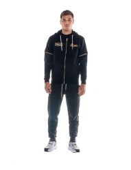 Bluza męska z kapturem i wstawkami w rękawach ZŁOTA. Czarne bluzy męskie LEONE 1947 APPAREL, na zimę, l, bez wzorów, z bawełny, z kapturem. Za 105.21 zł.