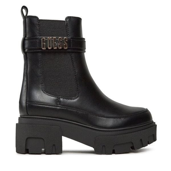 Botki Guess. Czarne botki damskie Guess, bez obcasa, na słupku, bez zapięcia. Za 659.99 zł.