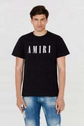 AMIRI T-shirt męski czarny z dużym białym logo. Czarne t-shirty męskie Amiri, m, bez wzorów, bez kołnierzyka. W wyprzedaży za 999.99 zł.
