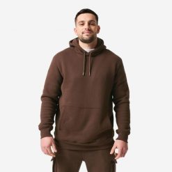 Bluza z kapturem męska Domyos fitness. Brązowe bluzy męskie DOMYOS, na zimę, l, bez wzorów, z bawełny, z kapturem. Za 129.99 zł.