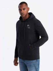 Męska bluza kangurka z kapturem i logotypem – czarna V1 - Rozmiar: XXL. Czarne bluzy męskie Ombre Clothing, m, bez wzorów, z bawełny, z kapturem. W wyprzedaży za 99.99 zł.