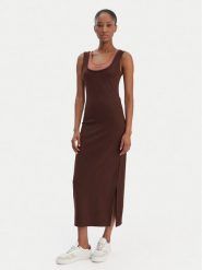 Calvin Klein Jeans Sukienka codzienna LV047E220G Brązowy Slim Fit. Brązowe sukienki damskie Calvin Klein Jeans, na co dzień, xs, bez wzorów, z jeansu, bez kołnierzyka, bez ramiączek, proste. Za 409.99 zł.