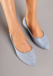 Niebieskie Balerinki w Minimalistycznym Stylu z Imitacji Zamszu Hirlivia. Niebieskie baleriny damskie Born2be, bez wzorów, biznesowe, bez obcasa, na obcasie. Za 49.99 zł.