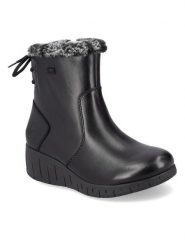 Rieker Botki Y1350-00 Czarny. Czarne botki damskie Rieker, ze skóry, bez obcasa, na koturnie, bez zapięcia. Za 263.99 zł.