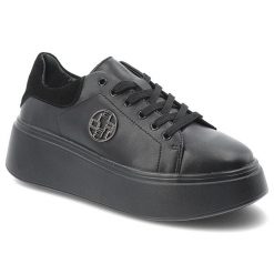 Sneakersy damskie Filippo, wykonane ze skóry naturalnej modny fason na wysokiej platformie klasyczne sznurowanie, czarne, DP6058/26 BK. Czarne półbuty damskie Filippo, bez wzorów, z jeansu, eleganckie, bez obcasa, na platformie, bez zapięcia. Za 178.90 zł.