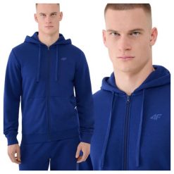 Bluza męska z kapturem rozpinana 4F 4FWMM00TSWSM1768. Czarne bluzy męskie 4f, m, bez wzorów, z bawełny, z kapturem. Za 169.99 zł.