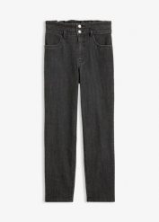 Jeansy mom, high waist, wygodny pas. Niebieskie jeansy damskie bonprix, z podwyższonym stanem. Za 129.99 zł.
