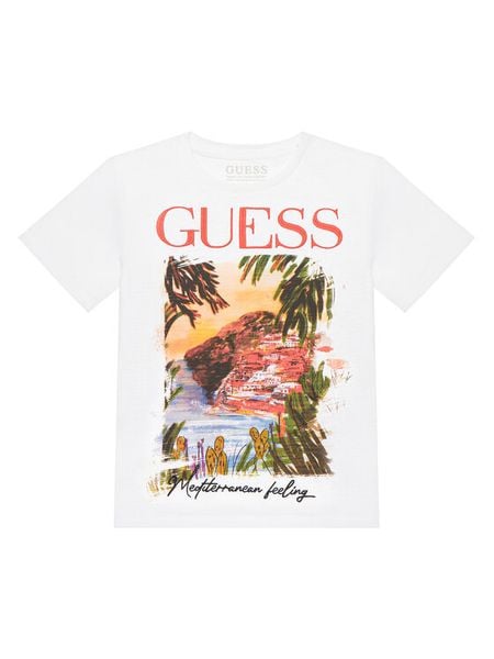 Guess T-Shirt L6GI05 K6XN4 Biały Regular Fit. Białe t-shirty dla chłopców Guess, z aplikacjami, z bawełny, bez ramiączek. Za 88.99 zł.