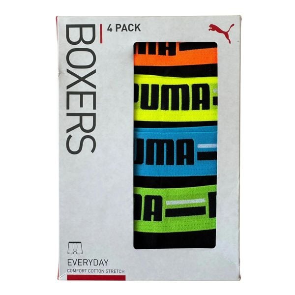 Puma BASIC BRAND ELASTIC 4-PACK męskie bokserki czarne 93819706 r M. Czarne bokserki męskie Puma, l, bez wzorów, z bawełny. Za 206.61 zł.