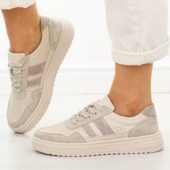 Beżowe skórzane półbuty damskie Cambell 40343. Brązowe obuwie sportowe damskie Cambell, bez wzorów, z dresówki. Za 219.00 zł.