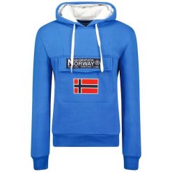 Bluza męska Geographical Norway GADRIEN — błękitno-biała. Białe bluzy męskie Geographical Norway, m, bez wzorów, z bawełny, bez kaptura. Za 149.00 zł.