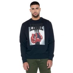 Bluza z bawełna z ściągacze na co dzień na siłownię. Czarne bluzy męskie LEONE 1947 APPAREL, bez wzorów, z bawełny, bez kaptura. W wyprzedaży za 151.56 zł.