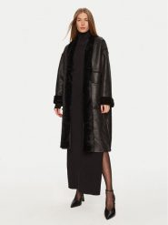 Eleh Kożuch E00250 Czarny Regular Fit. Czarne płaszcze damskie Eleh, l, bez wzorów, z syntetyku, bez kaptura. Za 1,159.00 zł.
