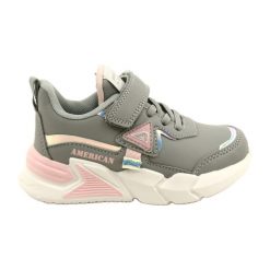 American Club na rzepy z hologramem AA24/22 Szare. Szare buty sportowe dziewczęce bez wzorów, ze skóry ekologicznej, bez zapięcia, trekkingowe. Za 52.65 zł.