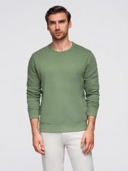 Męska bluza dresowa BASIC z okrągłym dekoltem - zielona V3 - Rozmiar: M. Zielone bluzy męskie Ombre Clothing, m, bez wzorów, z bawełny, bez kaptura. Za 145.99 zł.