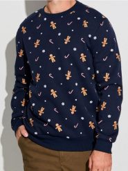 Bluza z motywem świątecznym - granatowy. Niebieskie bluzy męskie Sinsay, l, bez wzorów, bez kaptura. Za 39.99 zł.