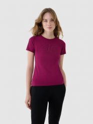 4F T-shirt slim z nadrukiem damski - fioletowy XS. Fioletowe koszulki sportowe damskie 4f, xs, bez wzorów, z bawełny, klasyczne, bez kołnierzyka. W wyprzedaży za 39.99 zł.