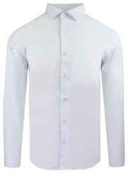 Delikatnie Taliowana Elegancka Koszula Męska - Victorio - Biała. Białe koszule męskie Victorio, m, bez wzorów, z bawełny, eleganckie, bez kołnierzyka, bez ramiączek. Za 145.00 zł.