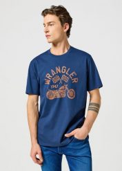 WRANGLER AMERICANA TEE MĘSKA KOSZULKA T-SHIRT NAVY 112357436 W70P011976. Niebieskie koszulki polo męskie Wrangler, m, bez wzorów, bez ramiączek. Za 69.99 zł.