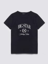 Koszulka damska z kontrastowym nadrukiem czarna Ratta 906. Czarne t-shirty damskie Big Star, l, bez wzorów, z dzianiny, eleganckie, bez kołnierzyka. Za 79.99 zł.