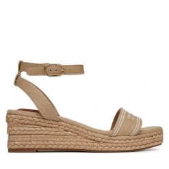 Espadryle Tommy Hilfiger. Brązowe sandały damskie Tommy Hilfiger, bez wzorów, bez obcasa, bez zapięcia. Za 259.99 zł.