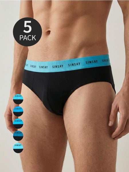 Bawełniane majtki slipy 5 pack - czarny. Czarne slipki męskie Sinsay, l, bez wzorów, z bawełny. Za 29.99 zł.